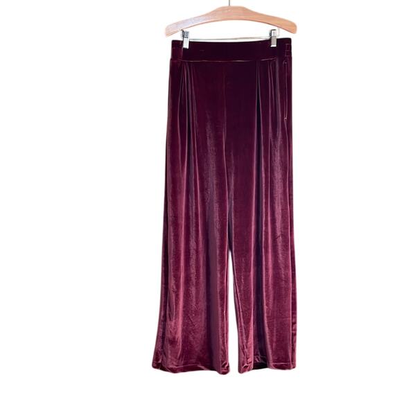 DIP Velvet Maxi Wide Leg Pants in Rich Burgundy. M - Picture 1 of 4